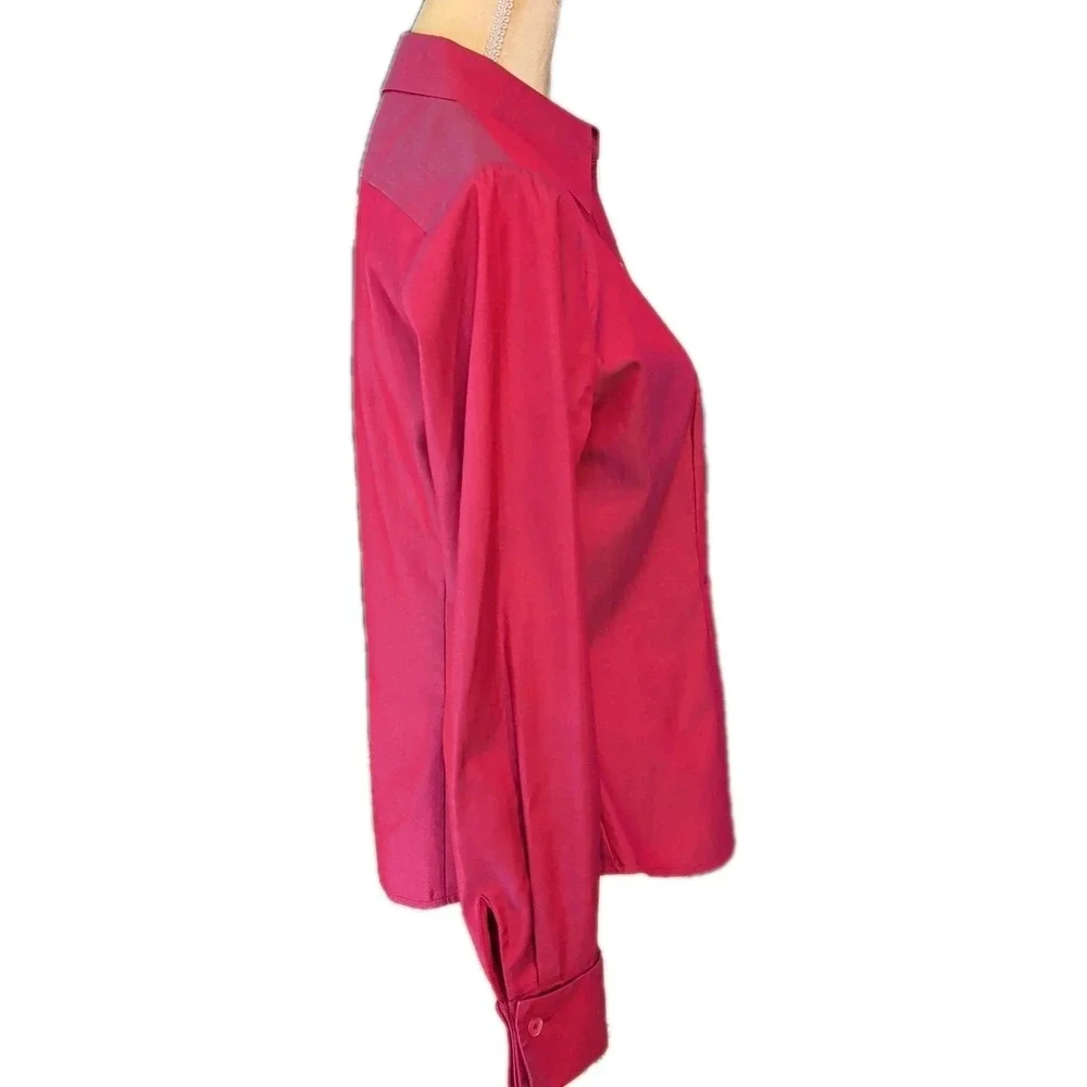Ann Taylor Women's Button Up Fitted Blouse Fushcia Size‎ M Long Sleeve